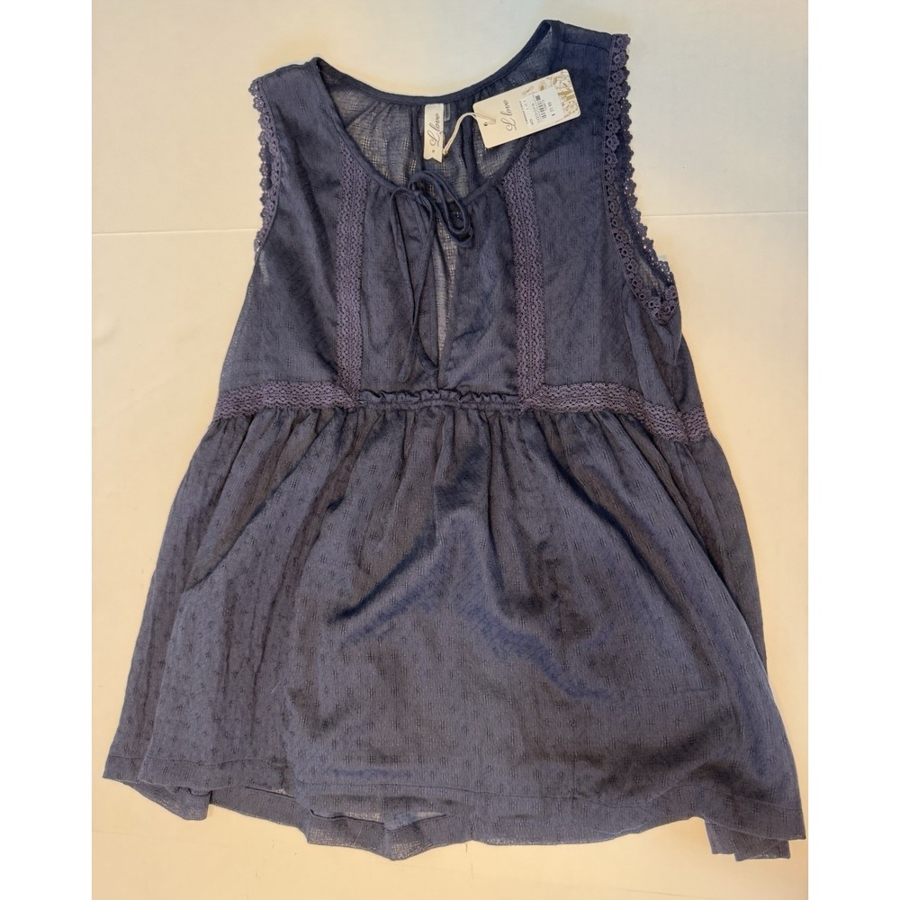 L Love Woman's Babydoll Top‎ In Indigo Size Medium NWT Embroidered Lace